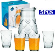 Jarra De Suco Água 1,5 Litros Jogo Completo 4 Copos Vidro