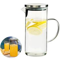 Jarra De Suco Água Em Vidro Resistente Com Tampa Inox 1,3 Litros