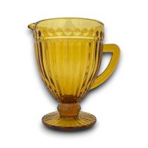 Jarra de Vidro Âmbar Amarelo Alça Relevo Decorada 1,15l Mesa