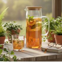 Jarra de Vidro Borossilicato 1,2L Hauskraft Doppio com Tampa de Bambu Premium