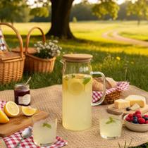 Jarra de Vidro Borossilicato 1,2L Hauskraft Doppio com Tampa de Bambu Premium