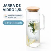 Jarra de vidro borossilicato 1,5l com tampa de bambu para bebidas quens e frias sustentteável e elegante com vedação hermética Jarra de vidro borossilicato 1,5l com tampa de bambu para bebidas quens e frias sustentteável e elegante com vedação hermética