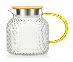 Jarra de Vidro Borossilicato com tampa de Bambu da marca Lehaví, capacidade de 1 Litro Transparente Cristal