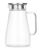 Jarra De Vidro Borossilicato Com Tampa Inox Hermética Prata 1,8L Transparente Suco Moringa Agua Alça