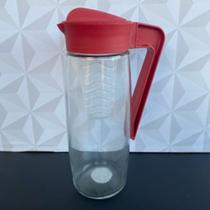 Jarra de vidro chaleira vermelha com tampa de plástico 1,6 litro para suco chá de cozinha