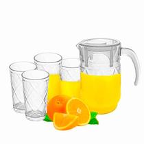 Jarra de vidro com 4 copos para suco ou água jarra de 1,3lts - casa ambiente