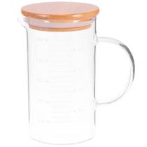 Jarra De Vidro Com Tampa De Bambu 500ml Medida Sucos Leite Água Copo Leiteira Chás Borossilicato Jarra De Vidro Com Tampa De Bambu 500ml Medida Sucos Leite Água Copo Leiteira Chás Borossilicato
