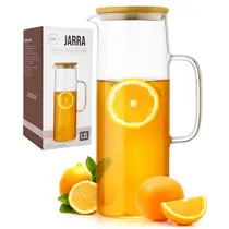 Jarra De Vidro Com Tampa De Bambu Suco Chá Água 1,2 Litros