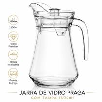 Jarra de Vidro com tampa Transparente 1,5Lt Floral Com Alça Mesa Posta Sucos Chá gelado Bebidas Jarra de Vidro com tampa Transparente 1,5Lt Floral Com Alça Mesa Posta Sucos Chá gelado Bebidas