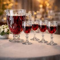 Jarra de Vidro Diamond 1,3L + 4 Taça 320ml Transparente Kit Suco água Bebidas mesa posta Jarra Suco Jarra de Vidro Diamond 1,3L + 4 Taça 320ml Transparente Kit Suco água Bebidas mesa posta Jarra Suco