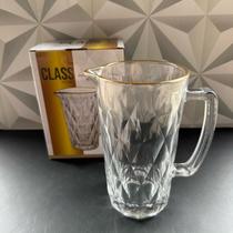 Jarra de vidro diamond transparente com fio de ouro dourado para suco água mesa posta grande 1 litro dourada Lyor