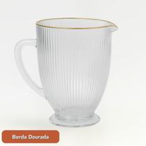 Jarra de Vidro Graffiato Prisma 1L Borda Dourada ou Transparente Mesa Posta Elegante