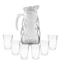 Jarra De Vidro Grossa Resistente Ocean Com 6 Copos Verão Água Suco 1800ml Jarra De Vidro Grossa Resistente Ocean Com 6 Copos Verão Água Suco 1800ml