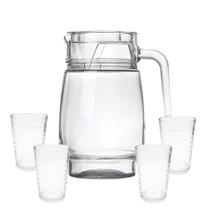 Jarra De Vidro Grossa Tampa Com 4 Copos Verão Água Suco 1300ml