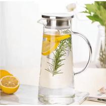 Jarra de vidro lisa com tampa hermética de inox de cozinha para suco chá grande 1,4 litro mesa posta garrafa água chá
