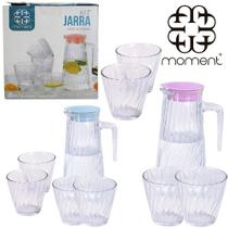 Jarra De Vidro Luxo 800Ml Com Tampa Plastico + 4 Copos 210Ml