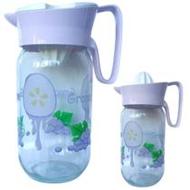 Jarra De Vidro Para Sucos 1L Estampa Grape Com Espremedor e Tampa. Jarra De Vidro Para Sucos 1L Estampa Grape Com Espremedor e Tampa.