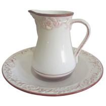 Jarra Decorativa 25,5x21x21cm + Bacia Ø 38,5x7cm Cerâmica - Saldão