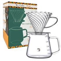 Jarra e Coador de Vidro Borossilicato 500ml Kit de Preparo de Café V60 Passador de Café Jarra e Coador de Vidro Borossilicato 500ml Kit de Preparo de Café V60 Passador de Café