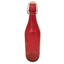Jarra / Garrafa de vidro rosa vermelha 1 litro com tampa hermética para água ou suco