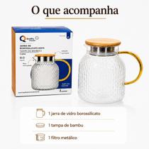 Jarra Vidro Borossilicato 1l Tampa Bambu Filtro Metal