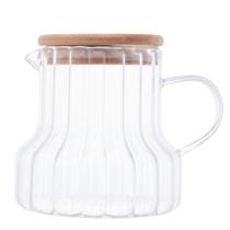 Jarra Vidro Canelado Com Tampa Bambu 500 Ml