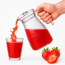 Jarra Vidro Grande + 4 Copos Texturizados Redondos Transparente