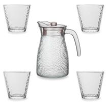 Jarra Vidro Tampa 4 Copos Texturizado Bebidas Suco Água Kit
