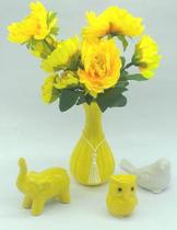 Jarro já com Flores de Decoração - vaso amarelo COM + 3 ENFEITES - DECORARJ