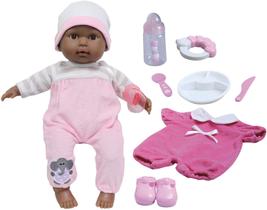 JC Toys 15" Realistic Soft Body African American Baby Doll com Open/Close Eyes Berenguer Boutique 10 peças de conjunto de presentes com garrafa, chocalho, chupeta e acessórios rosa Idades 2+