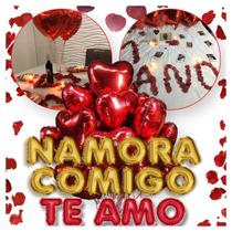 JDK Kit Surpresa Romântica 500 Pétalas + 10 Balões + Frase NAMORA COMIGO e TE AMO de Presente Dia dos Namorados
