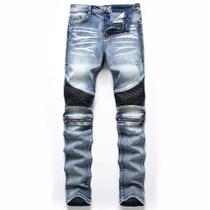 Jeans AITITIA masculinos para motociclistas, com zíper, lavados em linha reta Jeans AITITIA masculinos para motociclistas, com zíper, lavados em linha reta