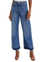 Jeans Astylish femininos de cintura alta, flare, perna larga, azul