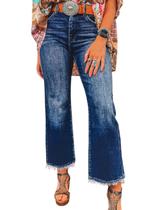 Jeans Astylish Flared, cintura alta, perna larga, para mulheres, tamanho 4