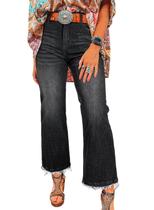 Jeans Astylish Flared Leg, cintura alta, para mulheres, tamanho 18, cinza