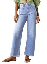 Jeans Astylish, folgados, de cintura alta, perna larga, azul, tamanho 8