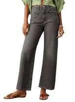 Jeans Astylish Wide Leg Bootcut, cintura alta, jeans, cinza, feminino