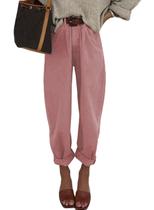 Jeans Astylish Women, cintura alta, casual, solta, rosa