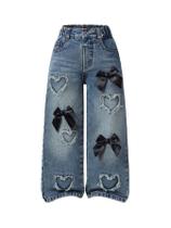 Jeans BEAUDRM para meninas com estampa de coração folgada, Y2k, cintura alta, 7Y