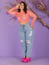 Jeans Bolso Zíper Rasgado Calça Jeans Plus Size Escola Jeans Bolso Zíper Rasgado Calça Jeans Plus Size Escola