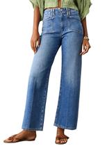 Jeans Capri com corte de botas Astylish, cintura alta, azul escuro, para mulheres