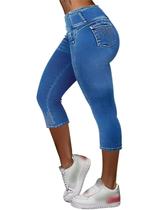Jeans Capri Flamingals Bermuda Ripped Stretch para mulheres