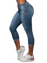 Jeans Capri Flamingals Butt Lifting Stretch Blue para mulheres Jeans Capri Flamingals Butt Lifting Stretch Blue para mulheres