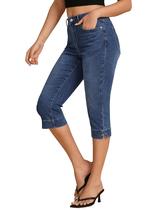 Jeans Capri luvamia, modernos, de cintura alta, bainha dividida, feminina Jeans Capri luvamia, modernos, de cintura alta, bainha dividida, feminina