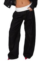 Jeans cargo NRTHYE femininos folgados e retalhos de cintura alta Jeans cargo NRTHYE femininos folgados e retalhos de cintura alta