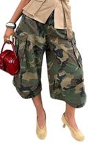 Jeans cargo Unybwonn Camo Baggy Barrel de cintura alta para mulheres