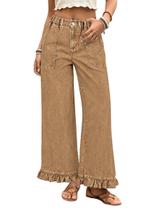 Jeans chouyatou femininos 2026 com babados, bainha larga, perna, cáqui