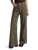 Jeans Cicy Bell femininos com estampa de zebra de cintura alta e pernas largas