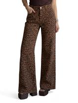 Jeans Cicy Bell femininos de pernas largas e cintura alta com estampa de leopardo Jeans Cicy Bell femininos de pernas largas e cintura alta com estampa de leopardo