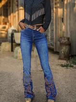 Jeans Cintura Alta Desfiado - Estilo Cowgirl Vintage com Detalhes Dourados